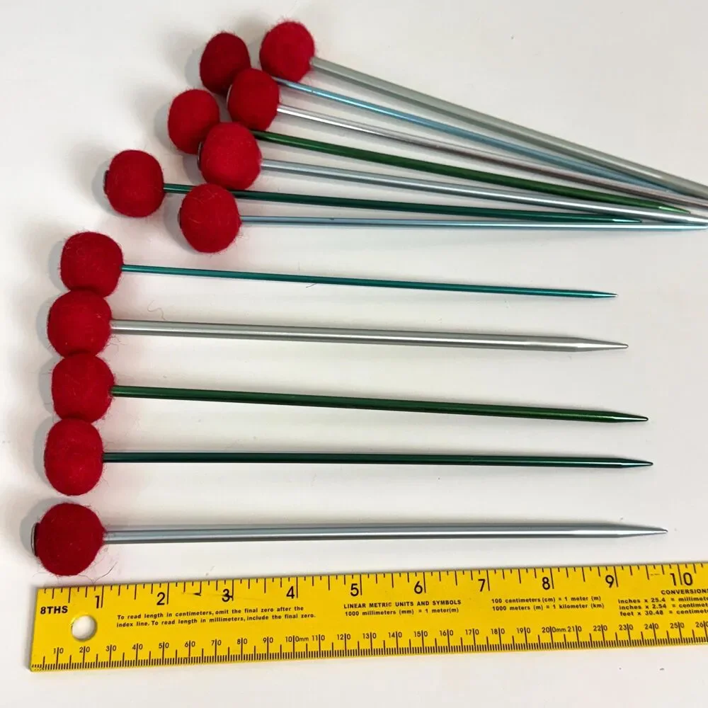 12 Handmade Felted Flowers Knitting Needle Craft Red 10”